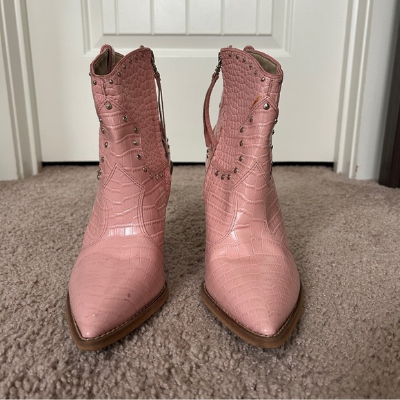 Sam Edelman Pink Iris Croc Embossed Leather Ankle Booties Size 10M - Picture 4 of 14